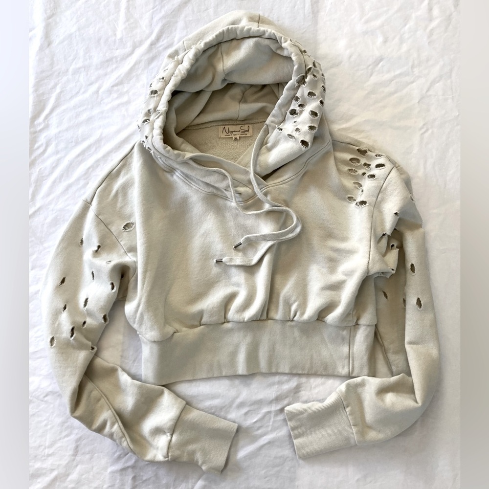 Niyama Sol Women’s Destroyed Distressed Crop Hoodie Size XL